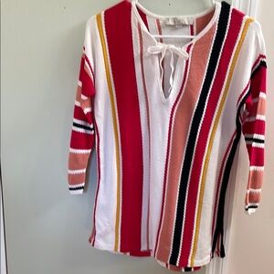 Striped Knit Top with Tie Neck